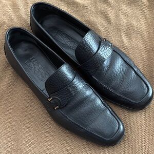 Salvatore Ferragamo Black Leather Slip-On Loafers